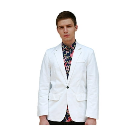 Men's Notched Lapel Center-Vent Back One-Button Blazer White (Size S / (Best Mens Blue Blazer)
