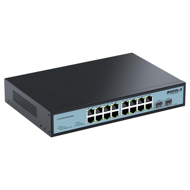Switch de red Sodola de 16 puertos, 2.5 Gb, 10G SFP, sin ventilador