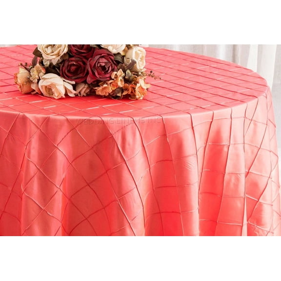 Wedding Linens Inc. 120" Pintuck Taffeta Seamless Linen Tableccloth for Party Wedding Reception Catering Dining Home Table Cover Linens - Coral
