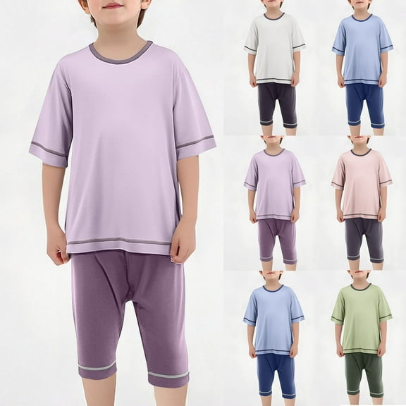 Swuxness Toddler Casual Short Sleeve 2 Piece Sets, Kids Summer Outfit Sets, Children's Summer Solid Color Comfortable Round Neck Blouses Sets Green, 6-7 Years