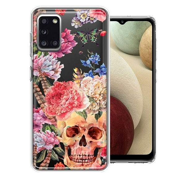 MUNDAZE Case For Samsung Galaxy A31 Indie Spring Peace Skull Feathers Floral Butterfly Flowers Phone Cover