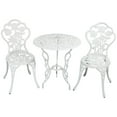 thumbnail image 1 of Sunnydaze Flower Design Cast Aluminum Bistro Set with Cast Iron Legs, White, 3pc, 1 of 8