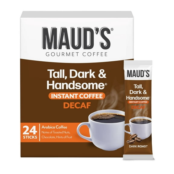 Maud's Dark Roast Decaf Instant Coffee, 24 ct, 100% Arabica Coffee, Instant Hot or Iced Coffee - Just add water