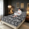 thumbnail image 3 of Erosebridal Tribal Bat Bed Sheets, Western Boho Damask Full Size Sheets, Dark Gray Black, Black Reversible, 4-Piece, 1 Flat Sheet, 1 Fitted Sheet and 2 Pillowcases, 3 of 6