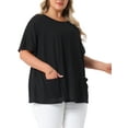 thumbnail image 4 of Blusa Casual de Talla Grande para Mujer Agnes Orinda, Cuello Redondo, Manga Corta, Sólida, Verano, con Bolsillos, 2X Negro, 4 of 6