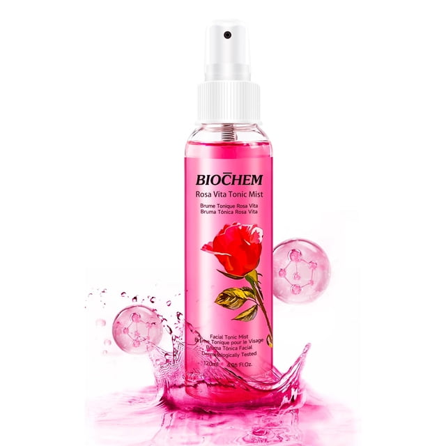 BIOCHEM Rosa Vita Tonic Mist - Cuidado facial de agua de rosas | Spray facial hidratante y refrescante para el cuidado de la piel con extracto de rosa para suavizar y equilibrar el PH | Bruma para tod