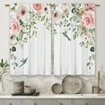 thumbnail image 4 of Farmhouse Pink Flower Kitchen Curtains Botanical Leaves Rose Small Short Cafe Window Curtains Floral Hummingbird Wooden Barn Bathroom Drapes Treatment Tier Curtains 2 Panels (27.5x36 Inch), 4 of 6