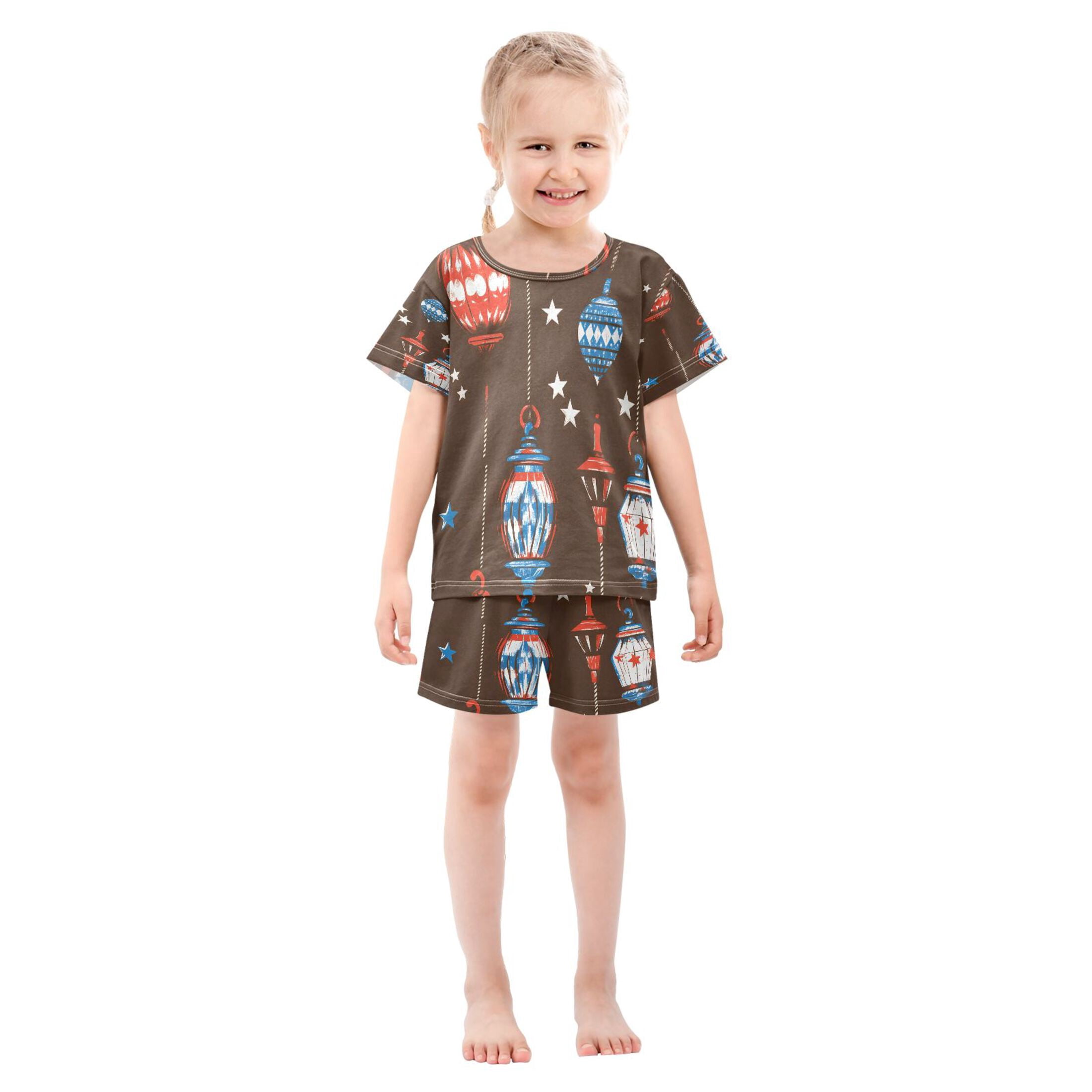 DALAWU Chandelier Star Pattern Cotton Short Sleeve Pajama Set Breathable
