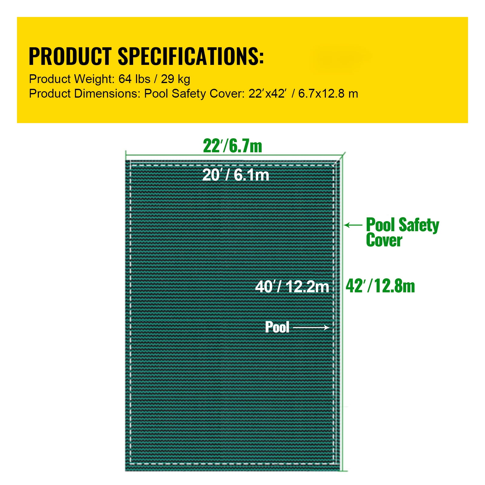 KFFKFF Pool Safety Cover Rectangle Inground Pool Cover 20x40ft Safety Pool Cover