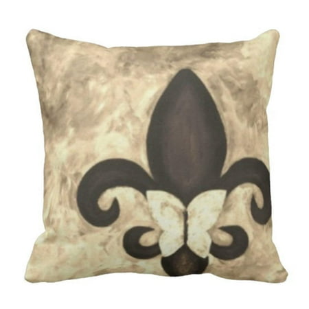ARTJIA Beige Popular Sepia Brown Butterfly Fleur D Lis Tan Best Pillowcase Cushion Cover 16x16