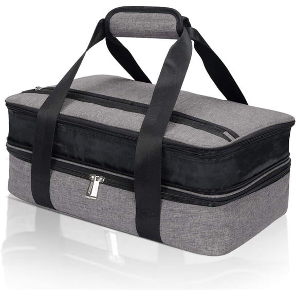 Numjaw Casserole Carrier for Hot or Cold Food, Expandable Insulated Double Casserole Carrier, Fits additional 9"x13" Baking Dishes, Padded Lasagna Holder for Trip, Party, Picnic