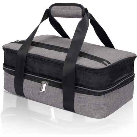 Numjaw Casserole Carrier for Hot or Cold Food, Expandable Insulated Double Casserole Carrier, Fits additional 9"x13" Baking Dishes, Padded Lasagna Holder for Trip, Party, Picnic