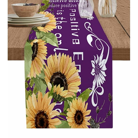 Table Runner Dresser Scarf 13 x 90 Inch Sunflower Inspirational Quotes Purple Table Runners Non-Slip Heat Kitchen Dining Table Decor for Indoor Outdoor Home Party Decoration