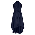 thumbnail image 5 of Summer Celebration! Elegant Asymmetric Hem Casual Dress for Summer Flowy Flounce Sleeve Ladies Fashion Tunic Top with Collar,Navy,XL, 5 of 5