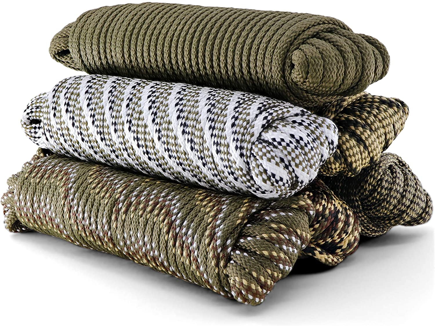 Camping Fishing Camouflage Braided Rope 3/8 Inch All Purpose Utility Cord Lightweight Strong Versatile Minimal Stretch Strand Excellent Knot Retention Perfect for Hunting - by Pildex Random Color