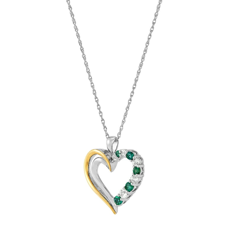 10k Yellow Gold Created Emerald and Diamond Heart Necklace 10k Yellow Gold Created Emerald and Diamond Heart Necklace