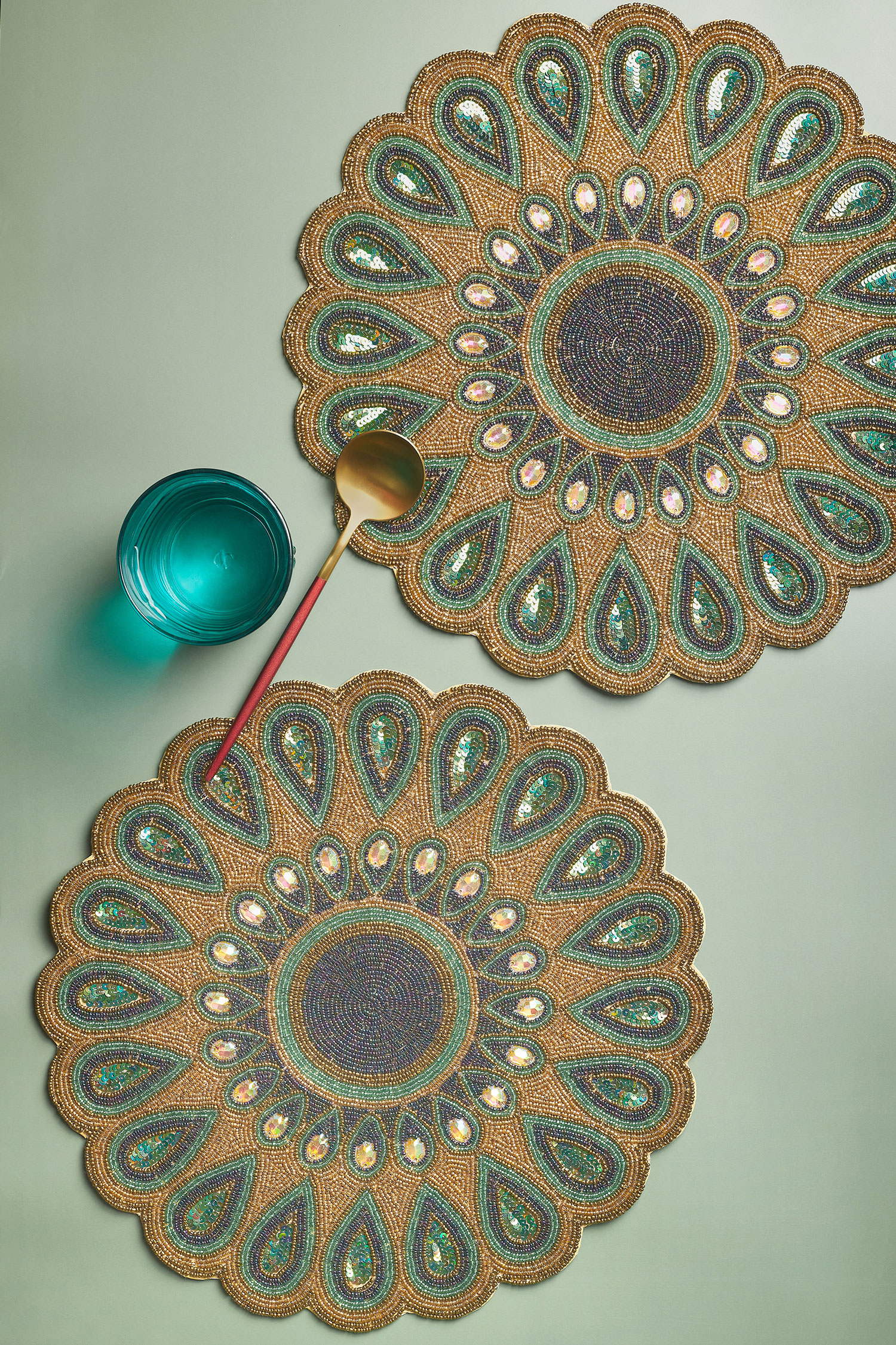 GAURI KOHLI Peacock Beaded Placemats, Set of 2