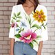 thumbnail image 4 of Gibobby Playera de Verano para Mujer Top manga corta con cuello en V y estampado floral retro literario para mujer(Amarillo,M), 4 of 5