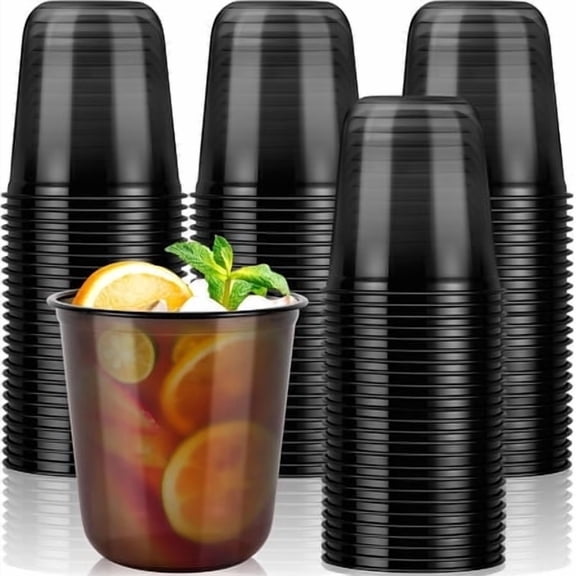 50 PCS Disposable Stemless Glasses, 12oz Drinking Cups, Clear Plastic Party Cups, Plastic Wine Glasses for Birthday, Wedding, Christmas, Cocktail, Black