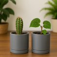 thumbnail image 3 of Set of 2 Plants Pots, 3.5 Inch Ceramic Planter Pot for Plants with Drainage Hole and Saucer, Speckled Grey, 94-V-A-3, 3 of 7