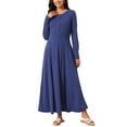 thumbnail image 1 of INSPIRE CHIC Vestidos largos de otoño para mujeres, vestido maxi A-line con botones, mangas largas, fluido y con bolsillos, L Azul profundo, 1 of 6
