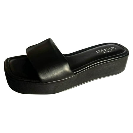 

CLZOUD Slide Sandals Women Black Women Sandals Fashion New Pattern Simple Solid Color Thick Sole Open Toe Comfortable Non Slip Large Versatile Slippers 37