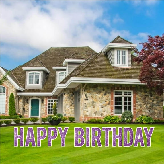 Purple Sparkle 24" Tall Happy Birthday Yard Decoration Set - Bebas - 13 Pc Set