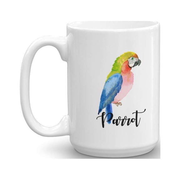 Parrot Ceramic Coffee & Tea Gift Mug, Décor, Stuff, Items & Accessories For Birders, Parrot Lovers, Bird Watcher Men & Women (15oz)