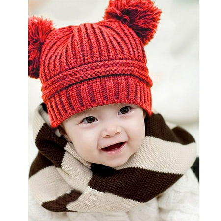 

Cute Baby Kids Girl Boy Dual Balls Warm Winter Knitted Cap Hat Beanie RD