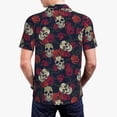 thumbnail image 4 of Balery Roses Skulls Printed Men’s Short Sleeve Polo Shirt, Midweight Men's Shirt,Golf Polo shirts -3X-Large, 4 of 9