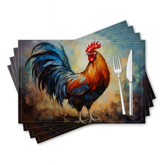BaHomeck placemats Set of 4 rectangle Linen Cotton Placemats for Dining Table Washable Heat Resistant,18*12inch,Vibrant Oil Painting Of Elegant Rooster