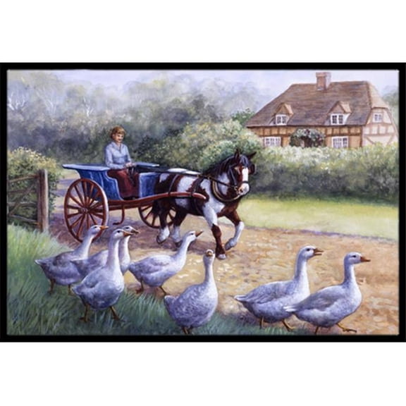 Geese Crossing Before the Horse Indoor or Outdoor Mat, 18 x 27