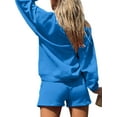thumbnail image 6 of Seyurigaoka 2 Pcs Women's Casual Clothes Set Solid Color Long Sleeve Loose Sweatshirt/Hood Pullover + Shorts/Long Pants, 6 of 8