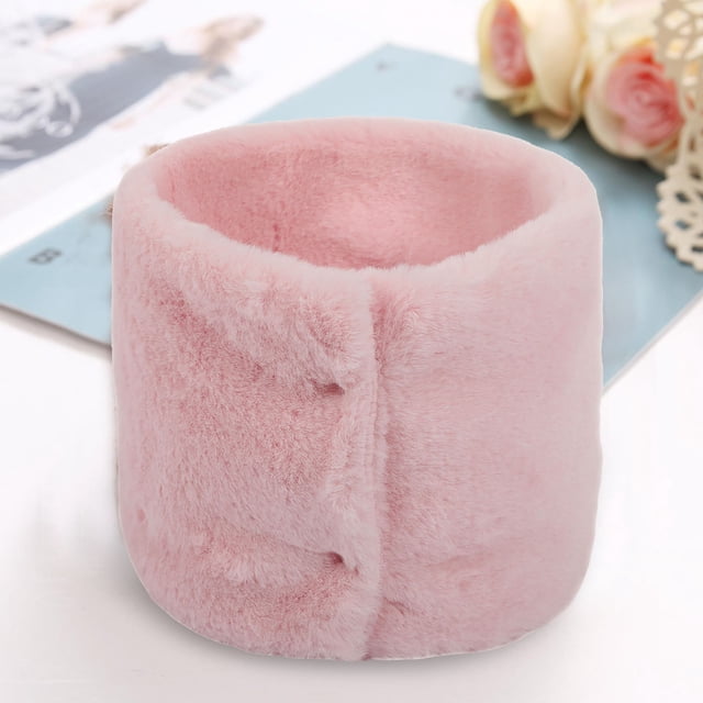 Winter Furry Plush Neck Warmer Solid Color Windproof Buttons Circle Loop Scarf Neckerchief winter gloves Pink