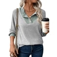 thumbnail image 2 of Shine Up Patchwork Sweatshirts for Women V Neck Long Sleeve Shirts Casual Pullover Tops, 2 of 8