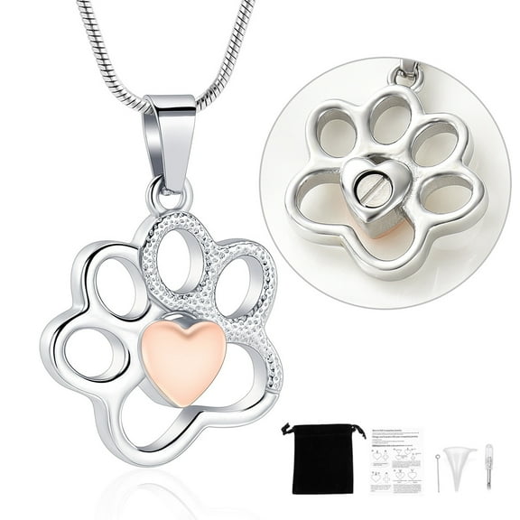Pet Cremation Jewelry for Ashes Pendant Paw Print Pet Heart Urn Necklace Memorial Keepsake Jewelry