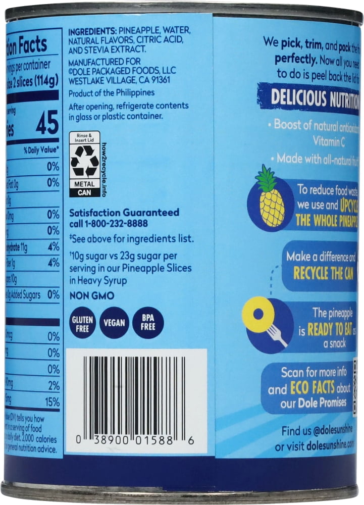 Dole Pineapple Slices No Sugar Added 20 oz - 5 Pack