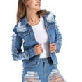thumbnail image 3 of BEFOKA Women’s Oversized Button Up Frayed Hem Shacket Long Sleeve Pockets Denim Jean Jacket, 3 of 8