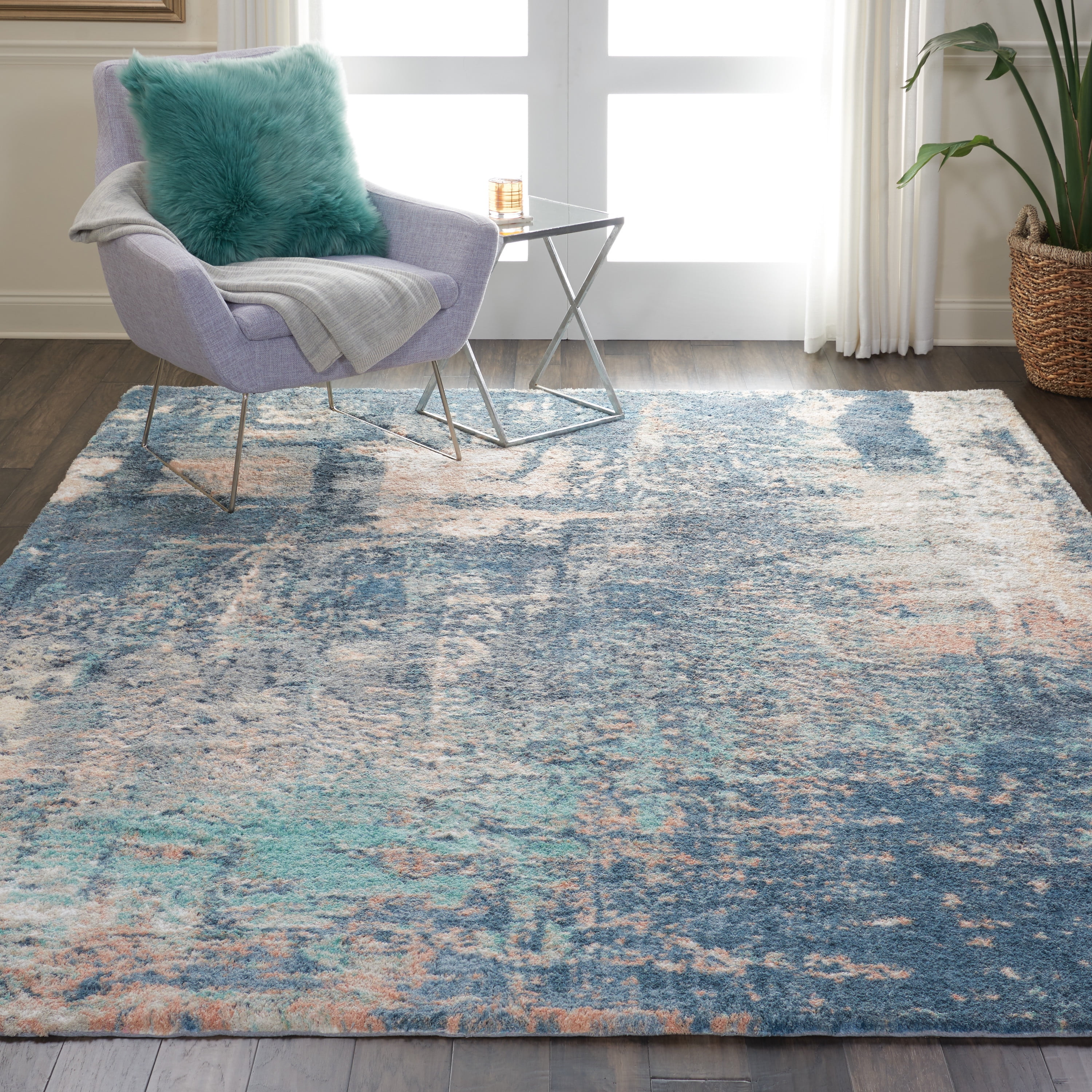 Nourison Abstract Shag Plush Abstract Slate Blue Area Rug