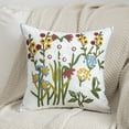thumbnail image 2 of Flower Embroidered Throw Pillow Covers, Farmhouse Decorative Square Floral Accent Cushion Covers, Lumbar Pillow for Sofa Living Room Bedroom Home Decor Art 18 x 18 Inch, 2 of 4