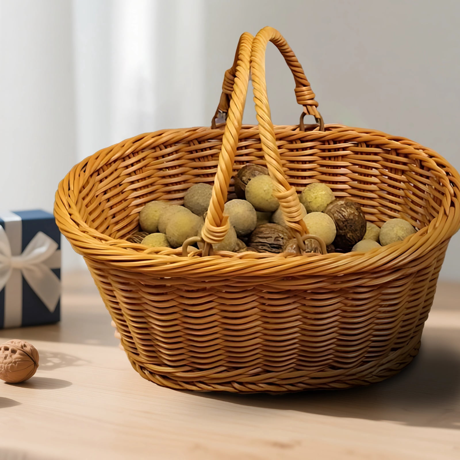 6 Pcs of Baskets, Basket for Gifts with Foldable Handles, Home Baskets Storage, Plastic Woven Gift Baskets for Wedding Birthday Picnic Market Use
