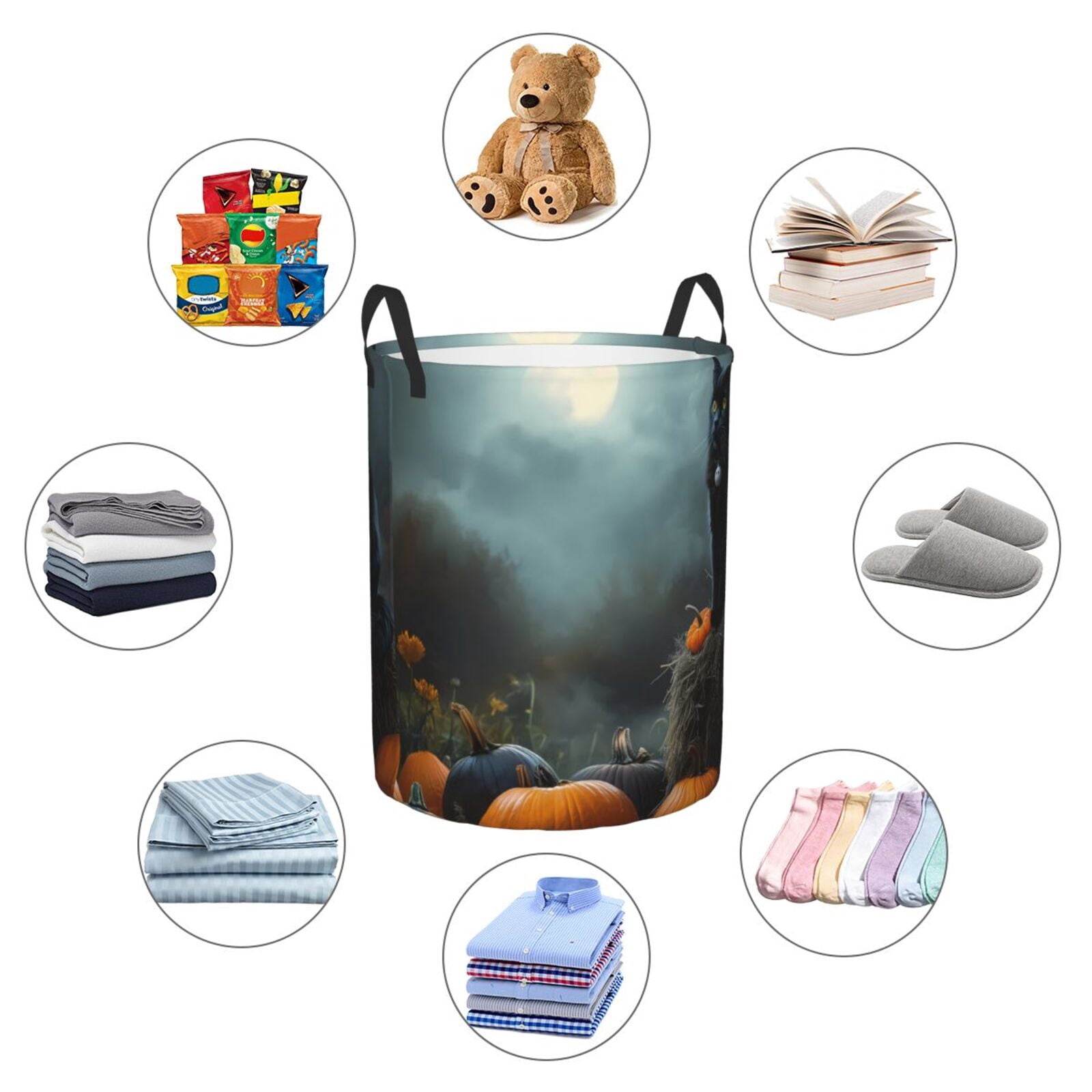 Large Laundry Basket with Handles - Halloween Pumpkin Black Cat A Kids Baby Dirty Clothes Laundry Hamper for Bedroom Aesthetic