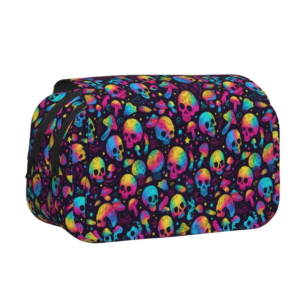 Easygdp Skull rainbow color mushroom para Estuche de Lápices con Tapa Flip, Suministros de Oficina y Universidad para Adolescentes y Adultos