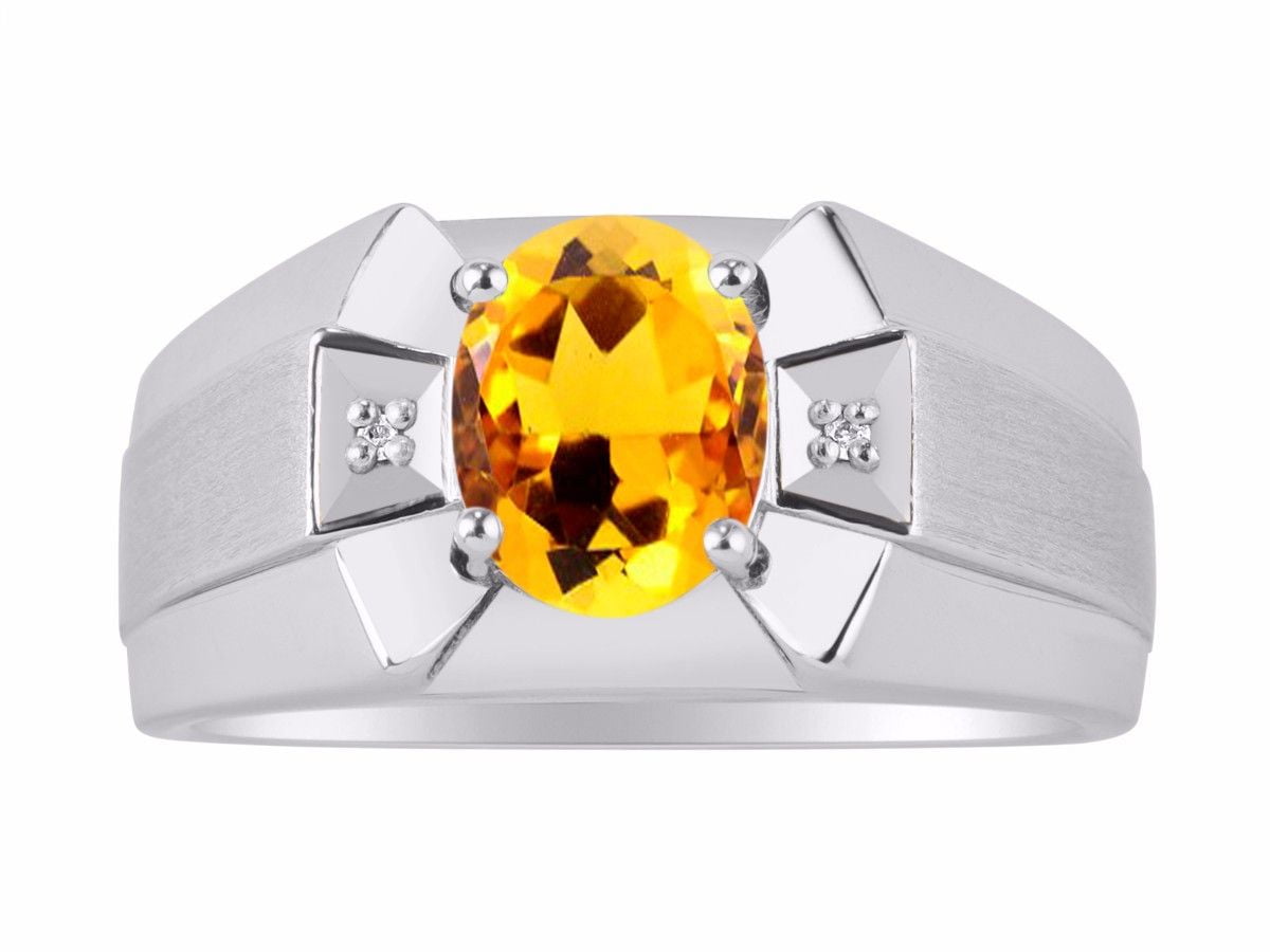 RYLOS Mens Ring with Oval Shape Gemstone & Genuine Sparkling Diamonds in 14K Yellow Gold Plated Silver .925-9X7MM Color Stone