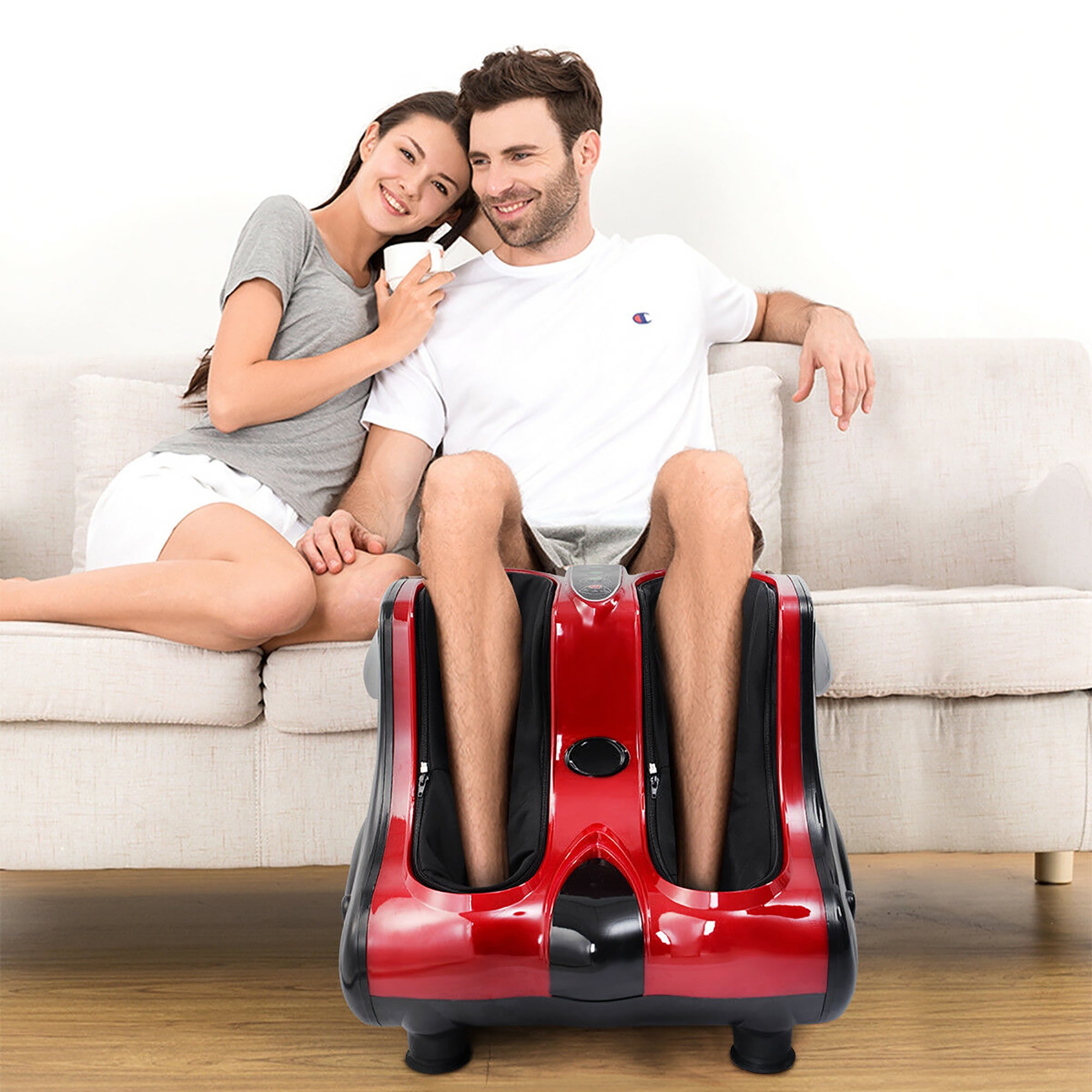Costway Leg Massager Shiatsu Kneading Rolling Vibration Heating Foot Calf Red