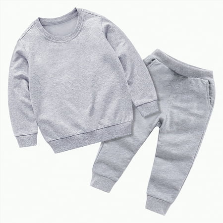 Futezty Toddler Boys Girls Clothes Fall Winter Outfit Sets Kids Outfits Sets Long Sleeved Crew Neck Solid Elastic Waist 0 6 12 18 24 Months 2T 3T 2 Pcs Pants