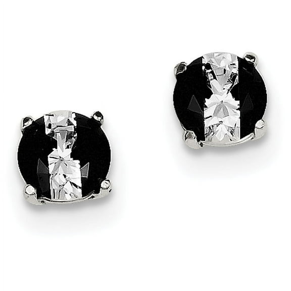 Primal Silver Sterling Silver Black and White Colored Cubic Zirconia 7mm Round Post Earrings