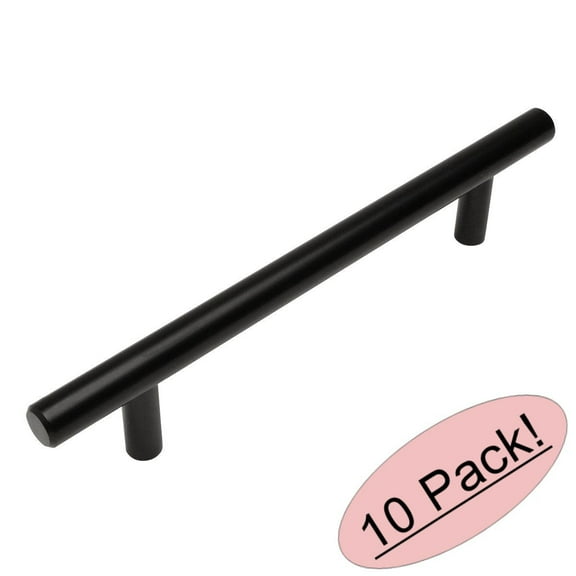 Cosmas 305-128FB Flat Black Cabinet Hardware Euro Style Bar Handle Pull - 5" (128mm) Hole Centers, 7-3/8" Overall Length - 10 Pack