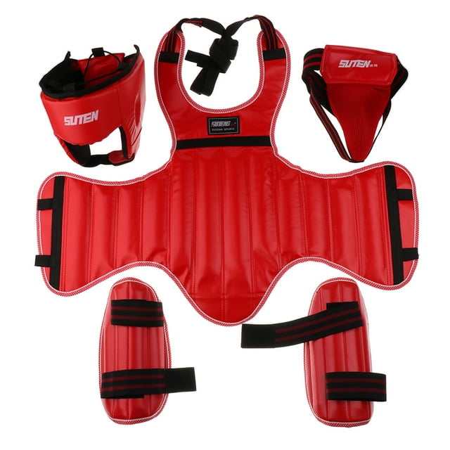 Boxing Headgear, MMA Fighting Sparring + Body Groin Leg for Men and Choose Colors - Red