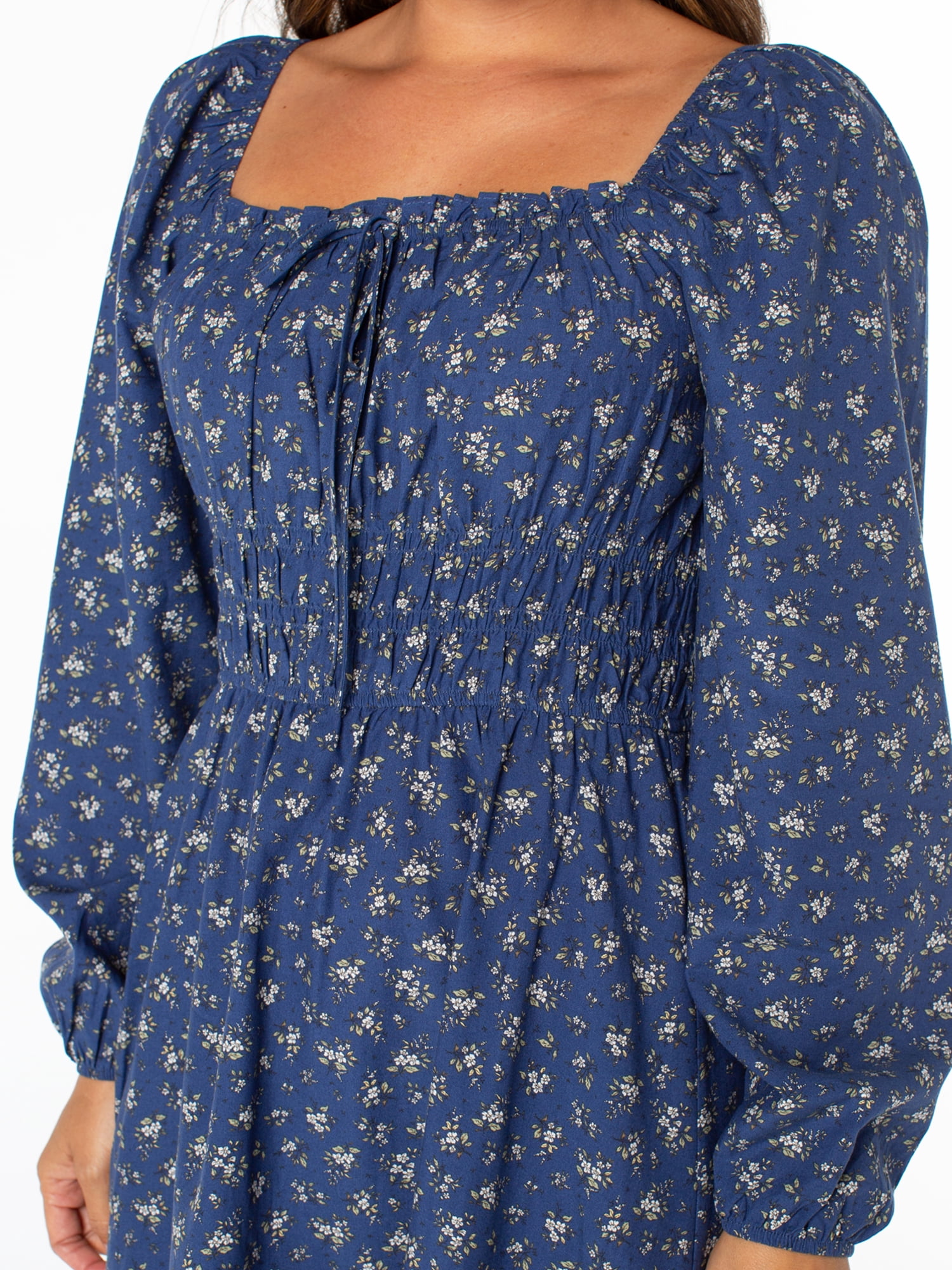 Celebrity Pink Women’s and Women’s Plus Floral Print Babydoll Dress with Long Sleeves, Sizes XS-4X